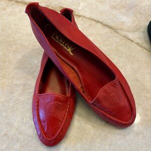 Women's Size 8 Brazilian Made Red Leather Collection Embroidered Ballet Flats